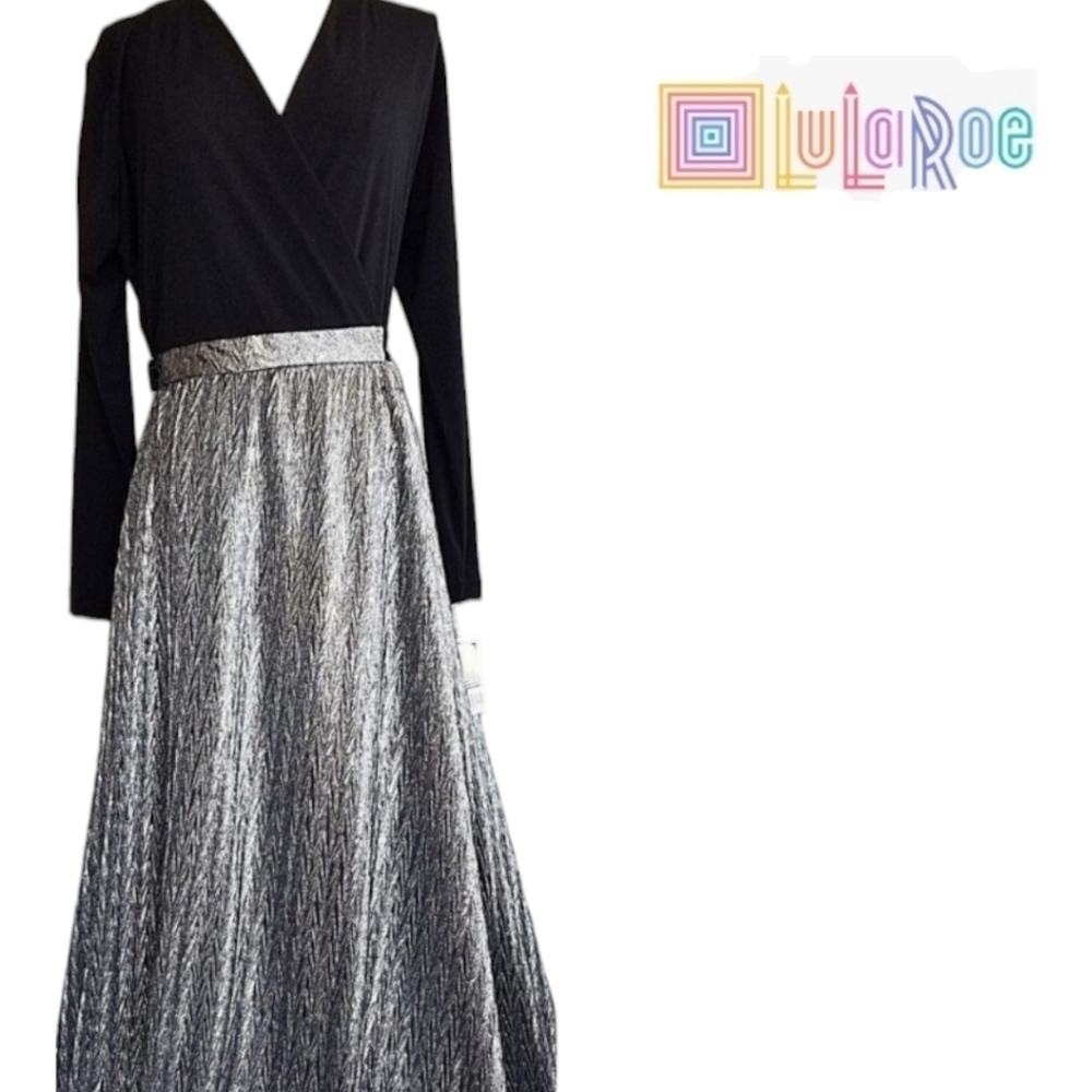 LULAROE DeAnne Wrap Dress Black & Silver Size 3XL New With Tags Party Wedding - Picture 2 of 12